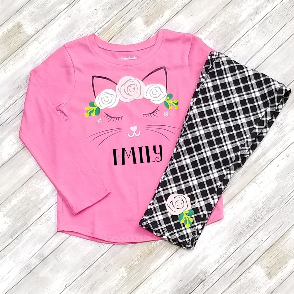 Personalized Cat Face Long Sleeve Tee and Jeggings